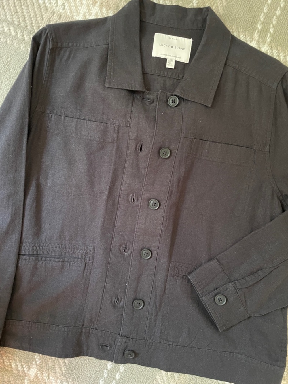 NWOT Lucky Brand black linen blend chore jacket M - Picture 2 of 7